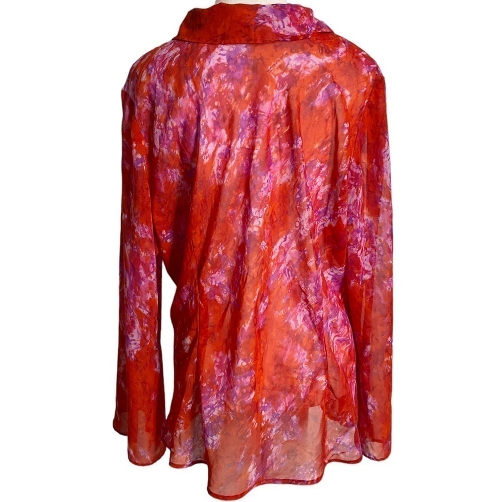 Venezia Jeans Red & Purple Abstract Semi Sheer Long Sleeve Blouse - Picture 2 of 11